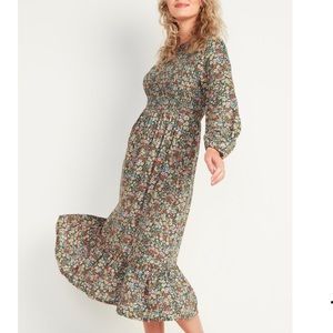 Old Navy Smocked Floral-Print Fit & Flare Midi Dress for Women